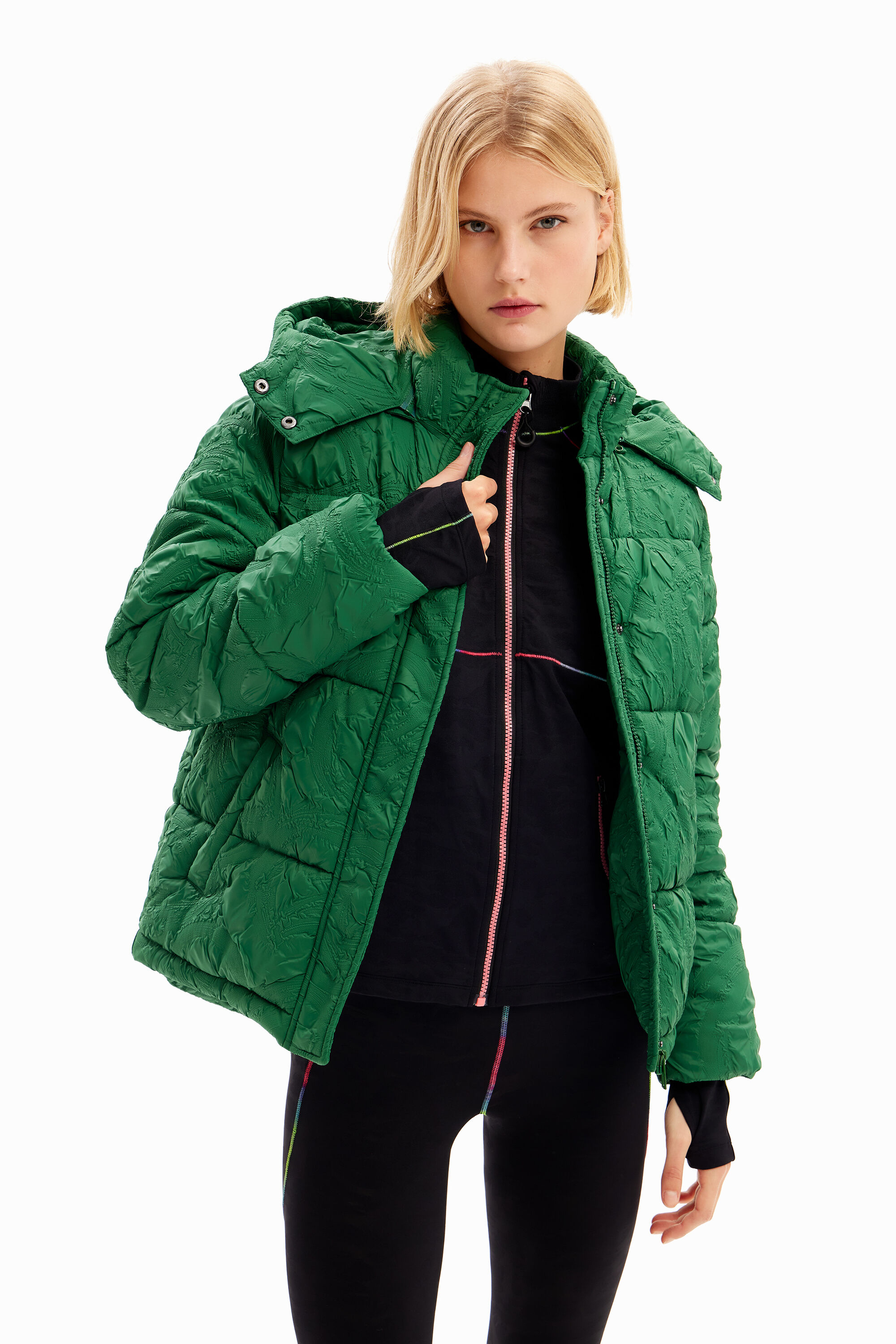 Textured quilted jacket - GREEN - XL