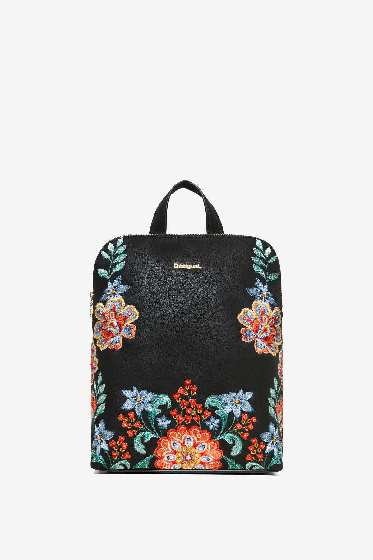 Desigual Black Backpack with Colorful Floral Embroidered Design Flower Desigual Black Backpack Desigual Small Embroidered  main image 2