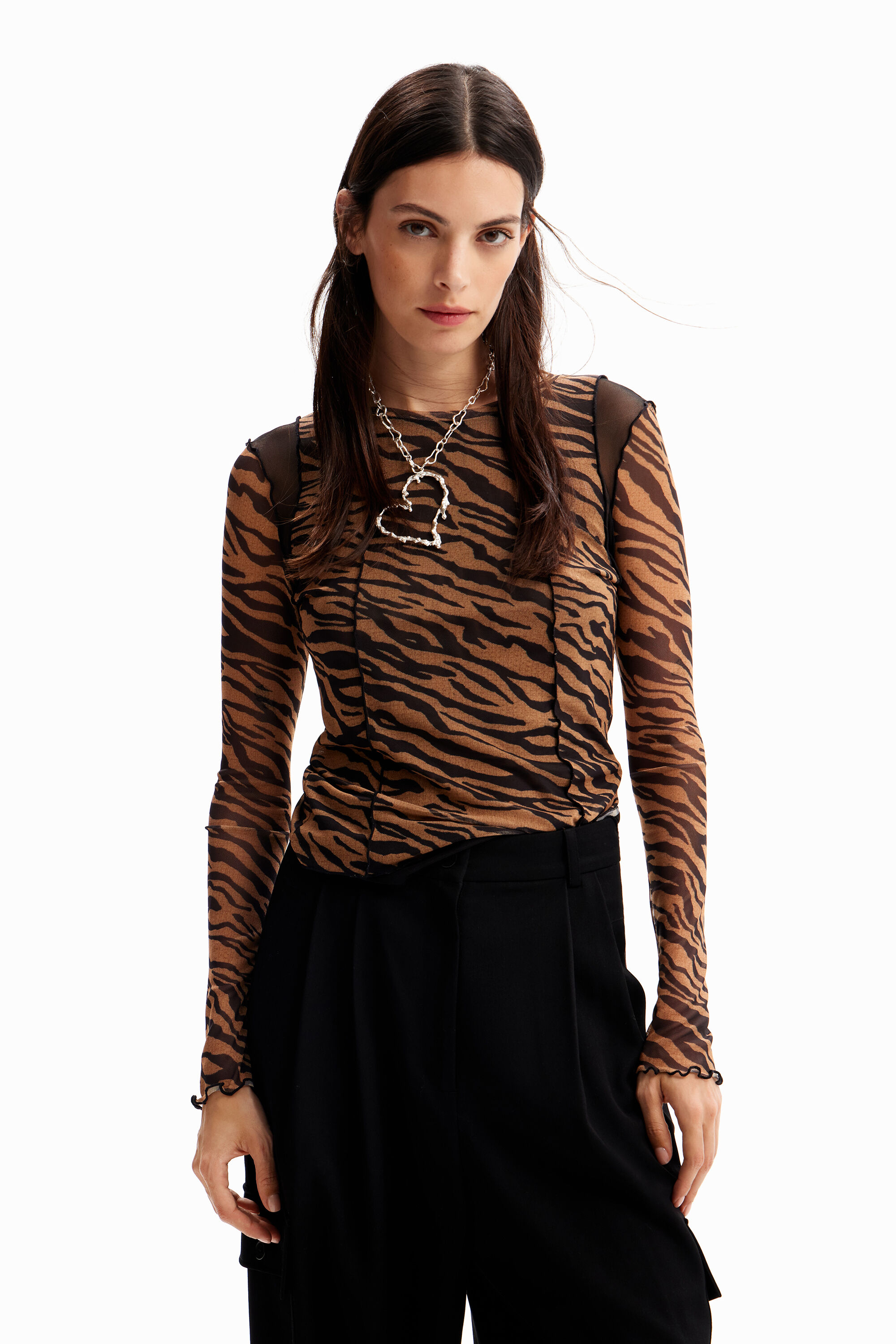 Desigual Tiger print tulle T-shirt