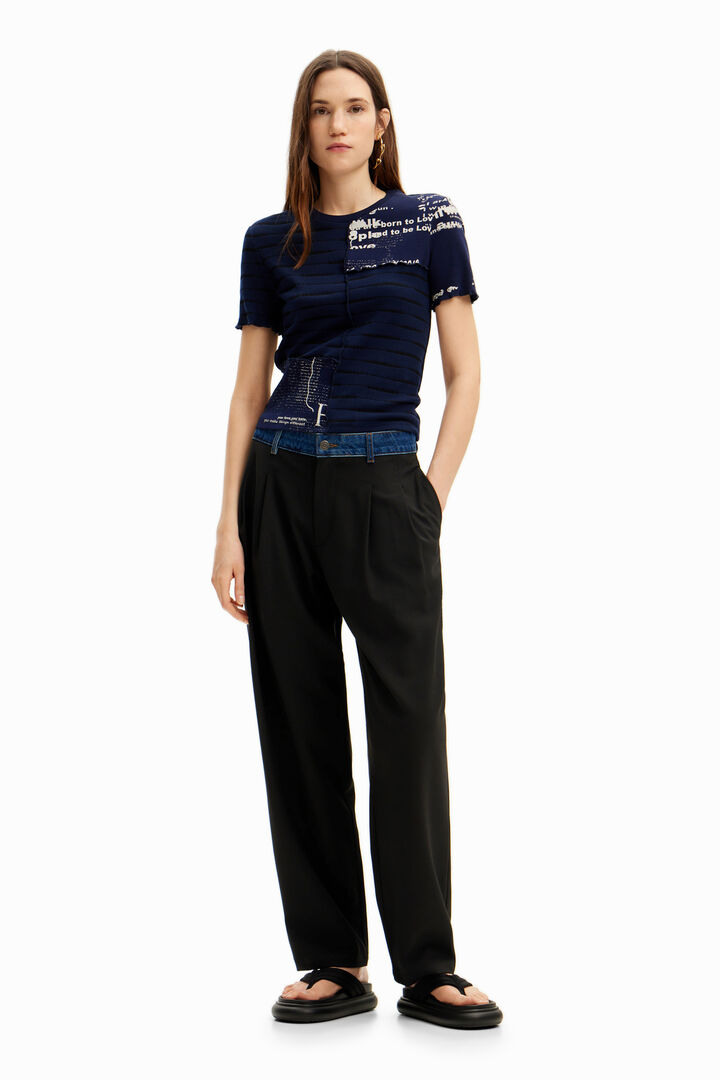 Striped patchwork newspaper T-shirt | Desigual