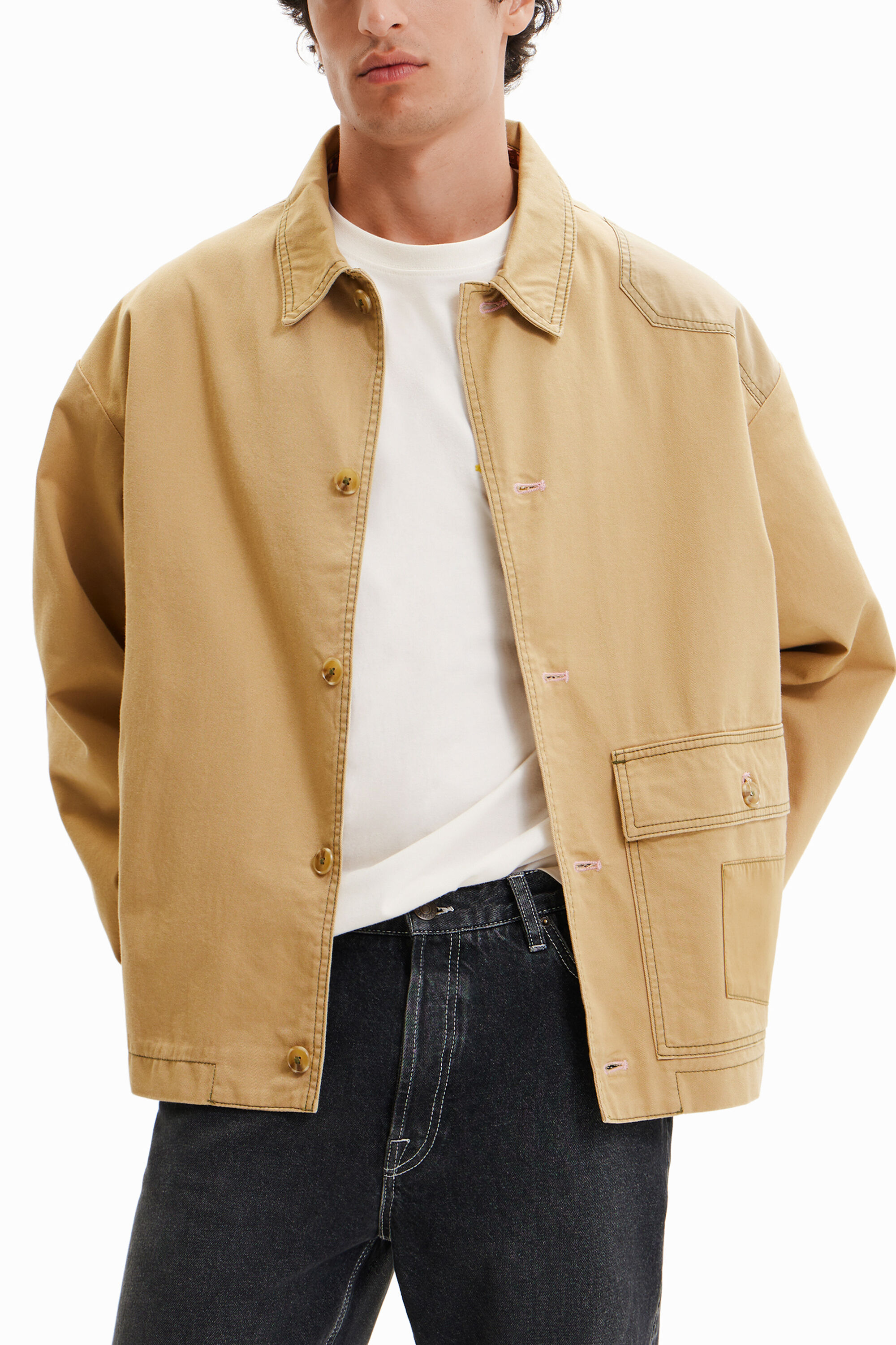 Desigual Patchwork Worker Jacket In White
