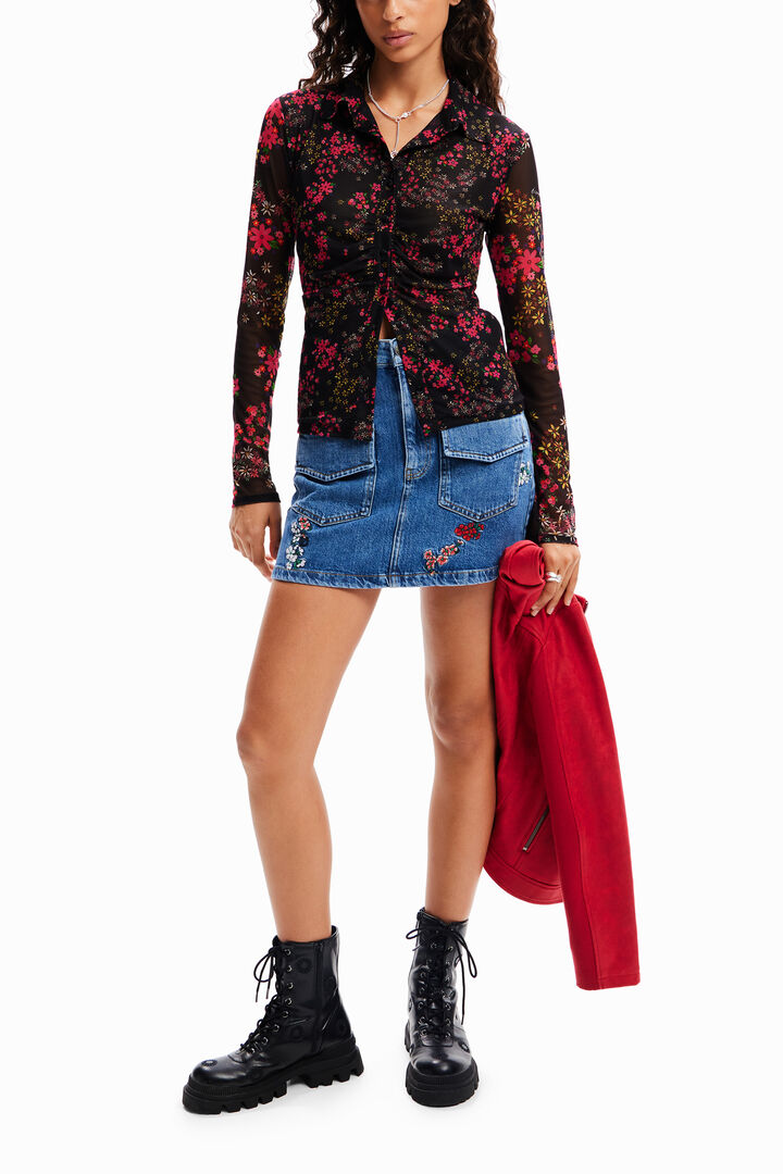 Camisa frunzida tul floral | Desigual