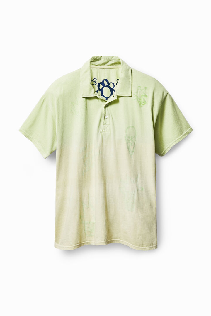 Short-sleeve arty print polo shirt