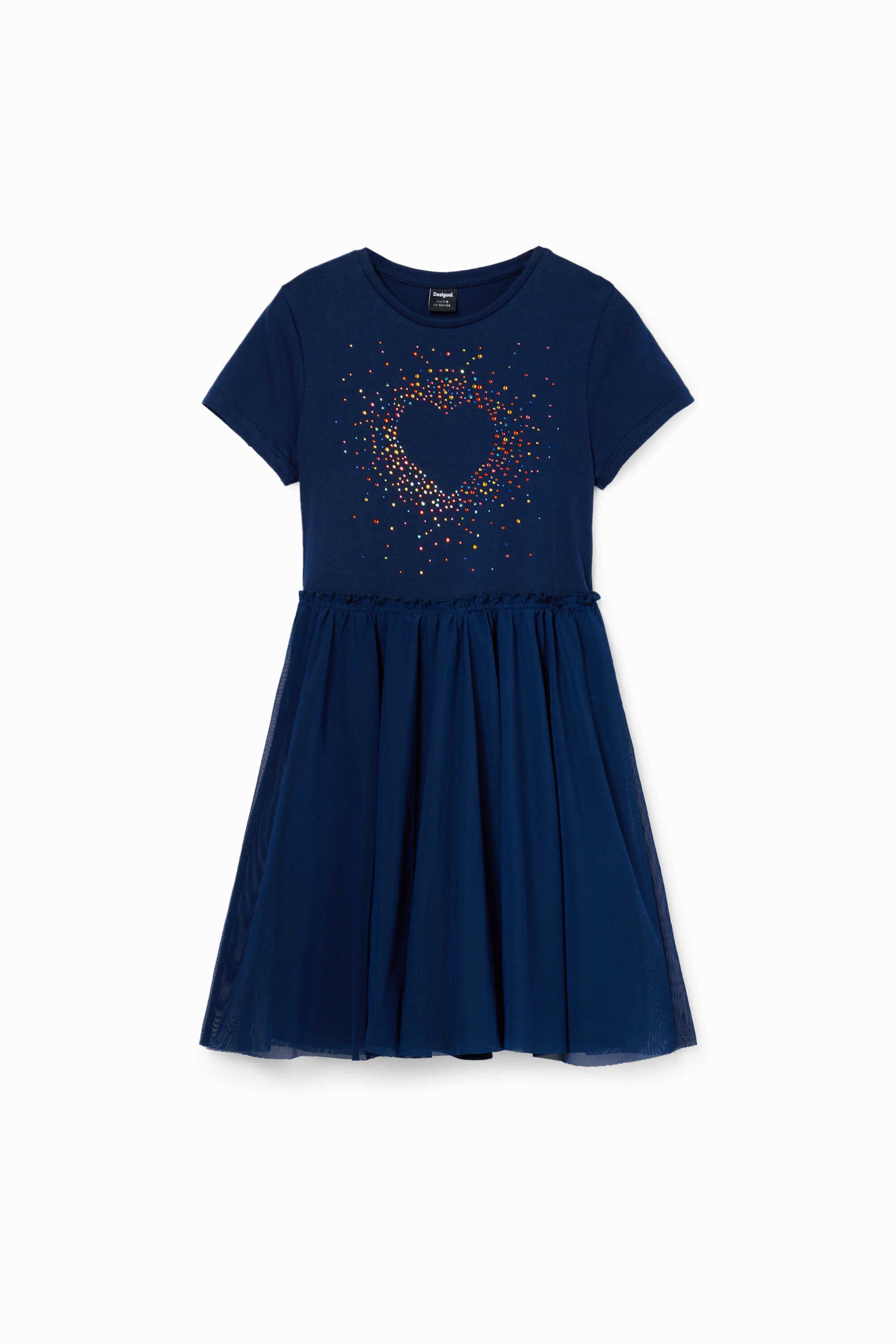 Desigual, Kleid Herz Strass, Baumwolle, Blau, 7/8