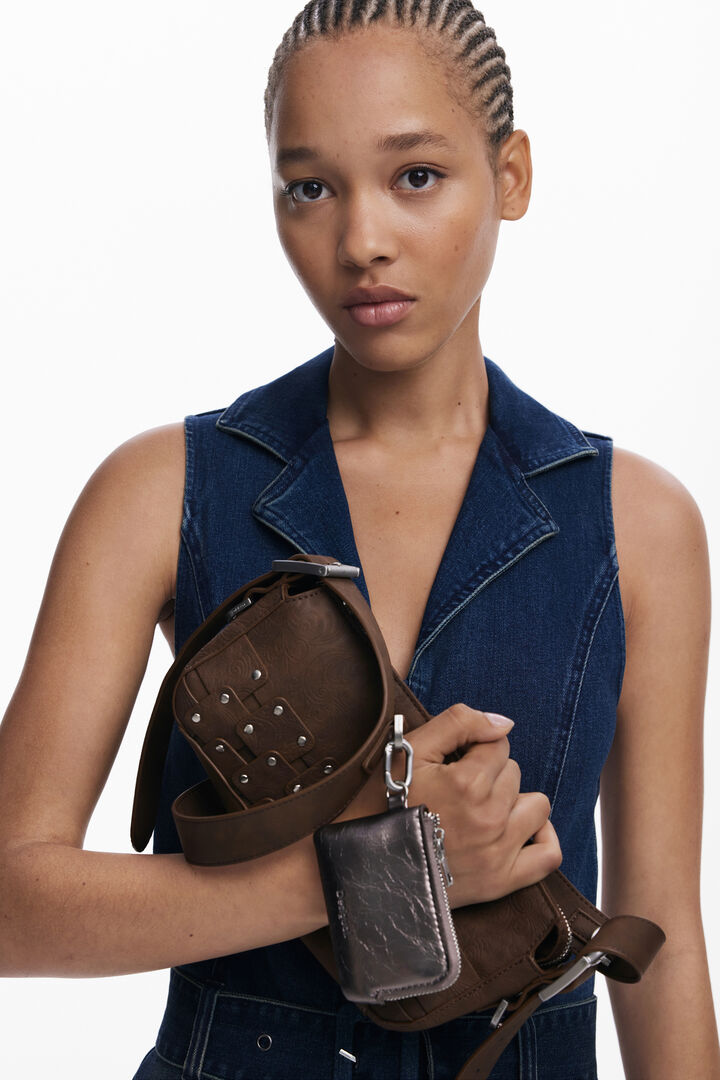 Small studded patch baguette bag | Desigual