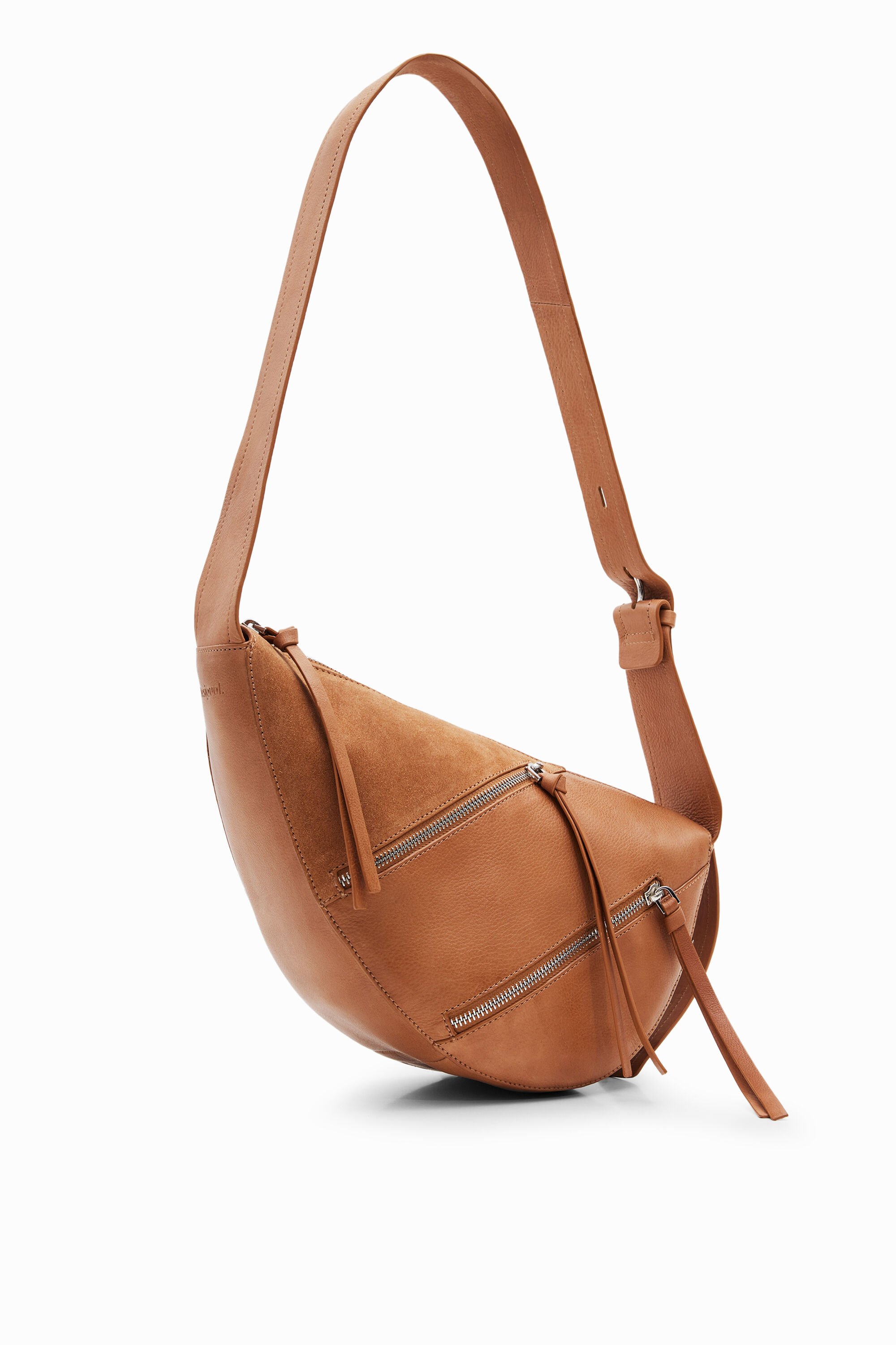 Medium leather bag with zips - BROWN - U