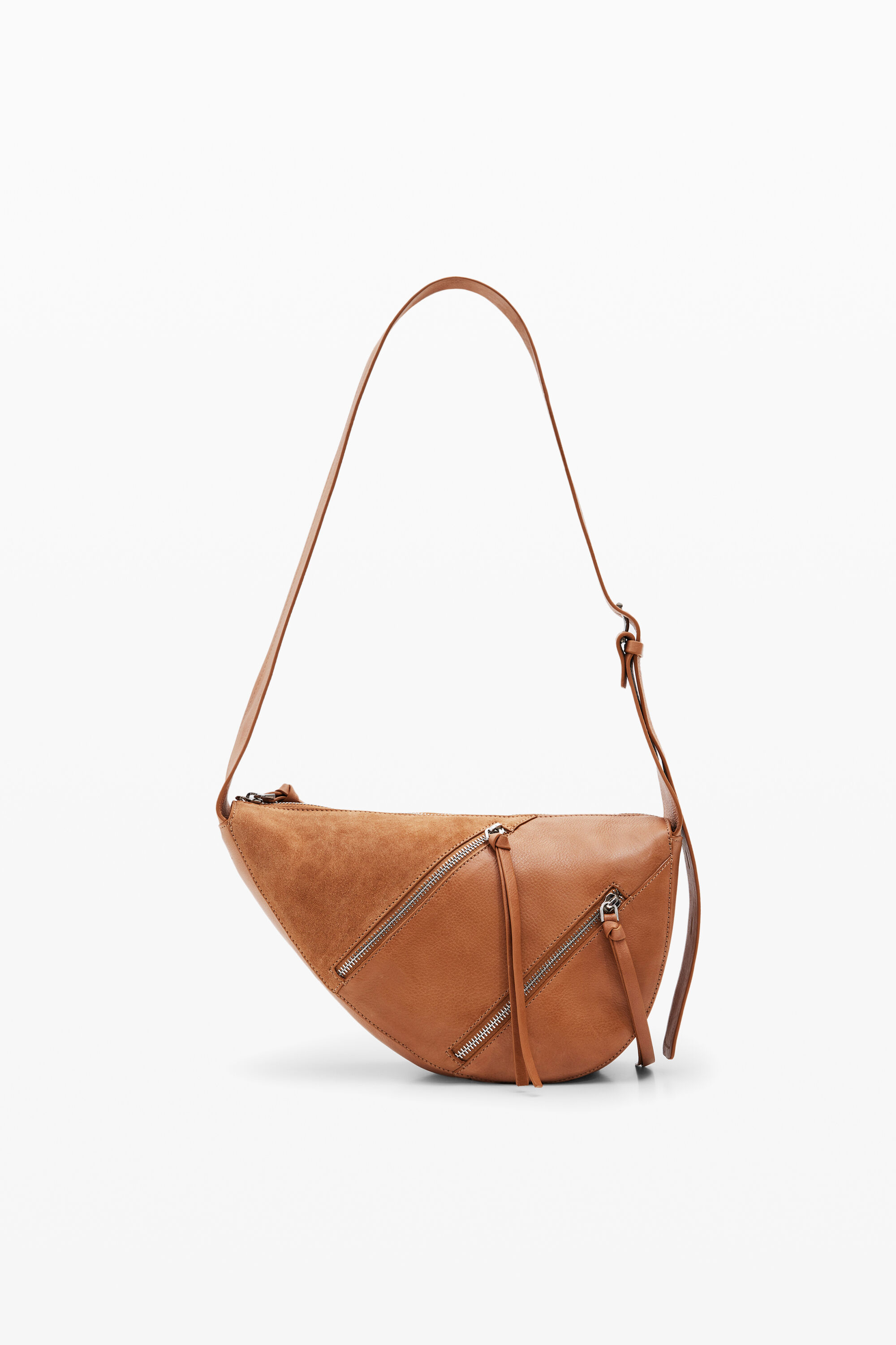 Medium leather bag with zips - BROWN - U