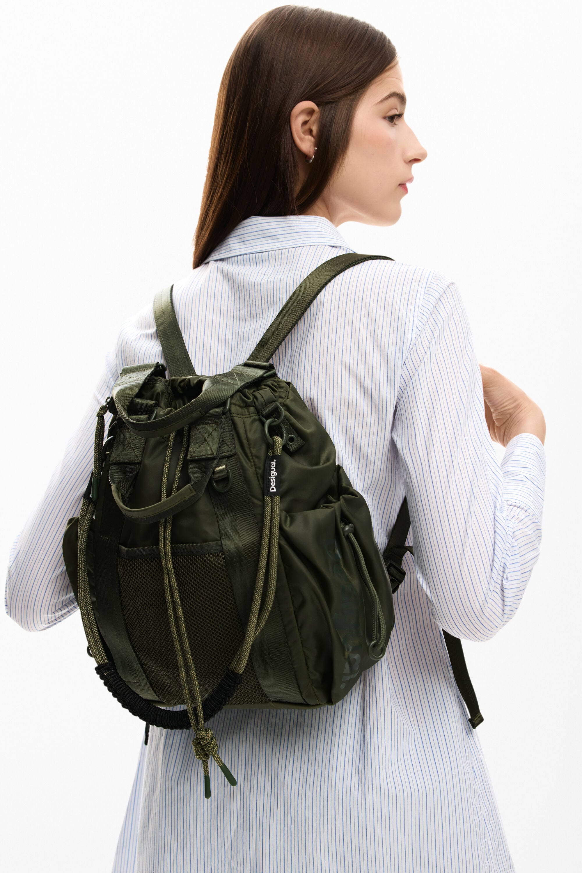 Waxed multi-position backpack green women's accessories I Desigual.com