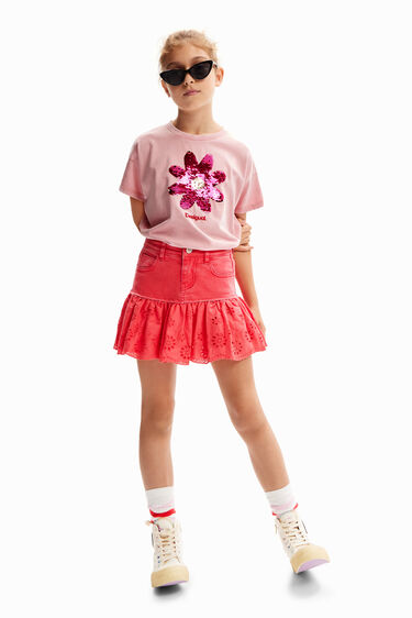 Camiseta flor lentejuelas | Desigual