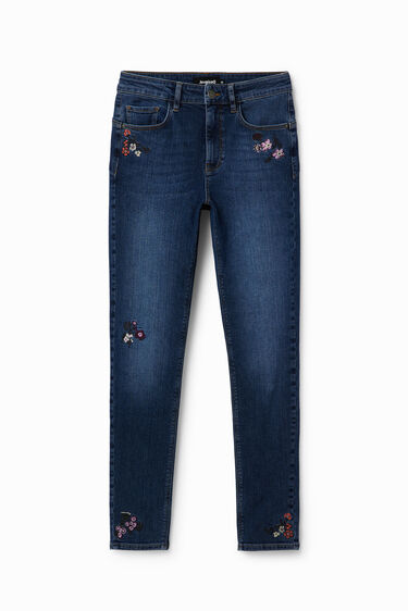 Skinny push-up jeans with embroidered flowers | Desigual