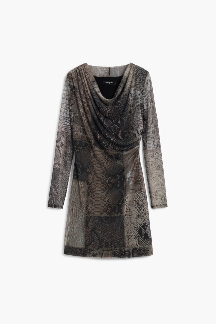 ROBE À ENCOLURE ASYMÉTRIQUE IMPRIMÉ ANIMAL