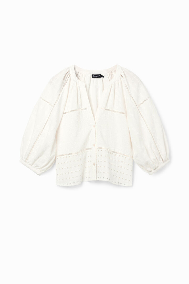 Swiss embroidered V-neck blouse