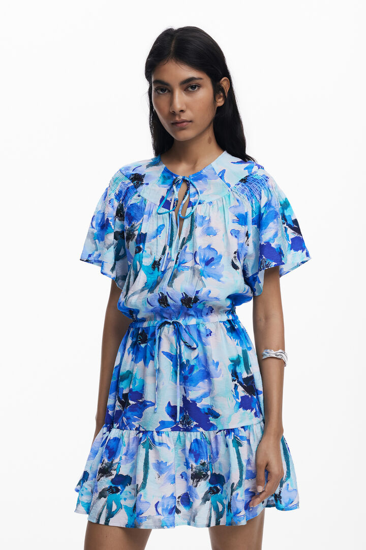 Short fluid dress with bow | Desigual