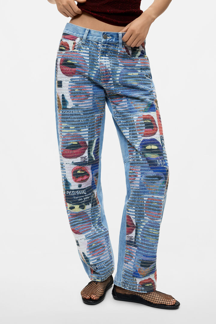 Pantalone jeans balloon stampato