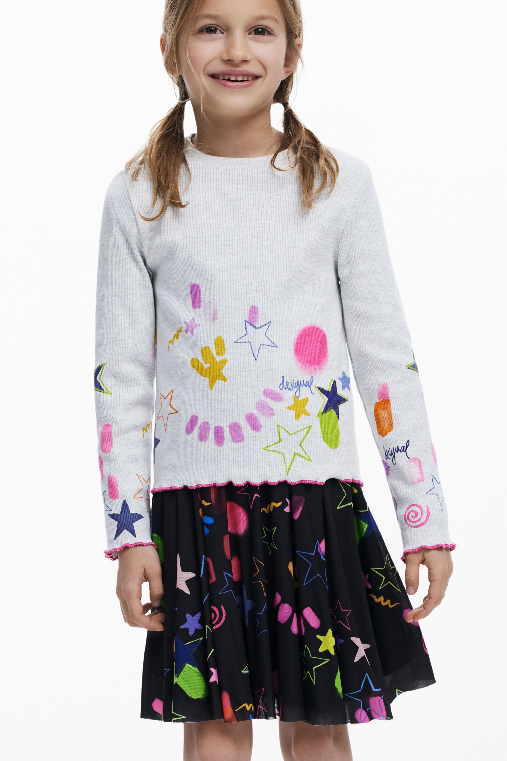 Rib T-shirt with neon designs - WHITE - 11/12