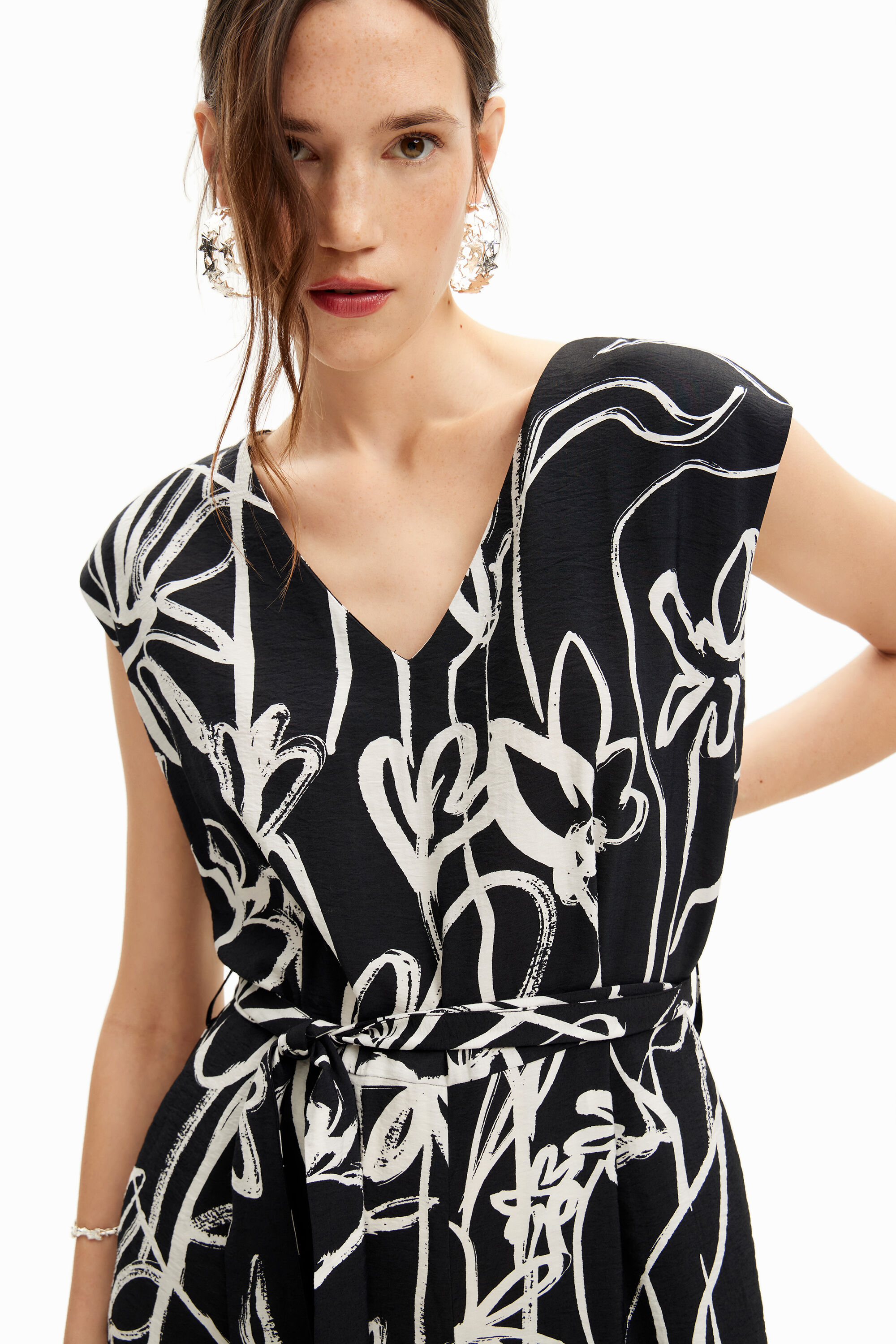イラスト入りの花柄ロングジャンプスーツ 女性用 I Desigual.com