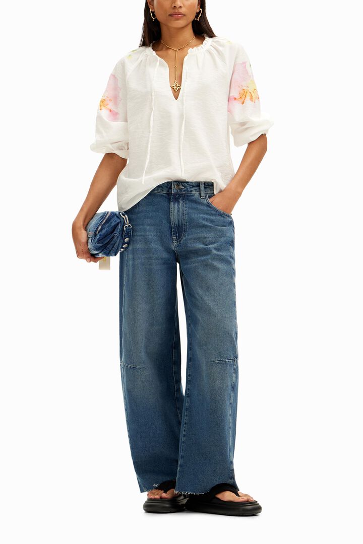 Flowy blouse with watercolor floral print. | Desigual