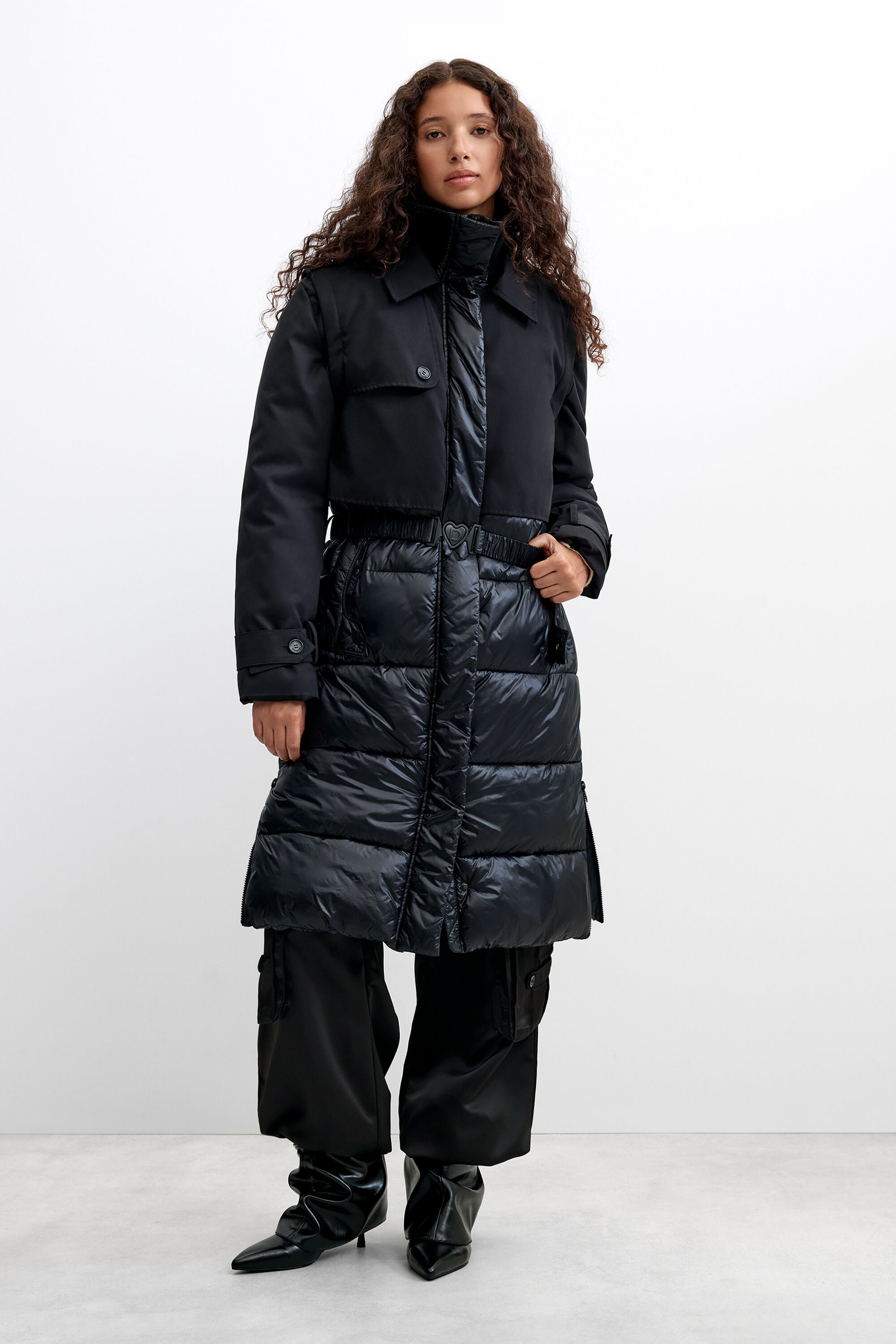 Lange gewatteerde jas - BLACK - S