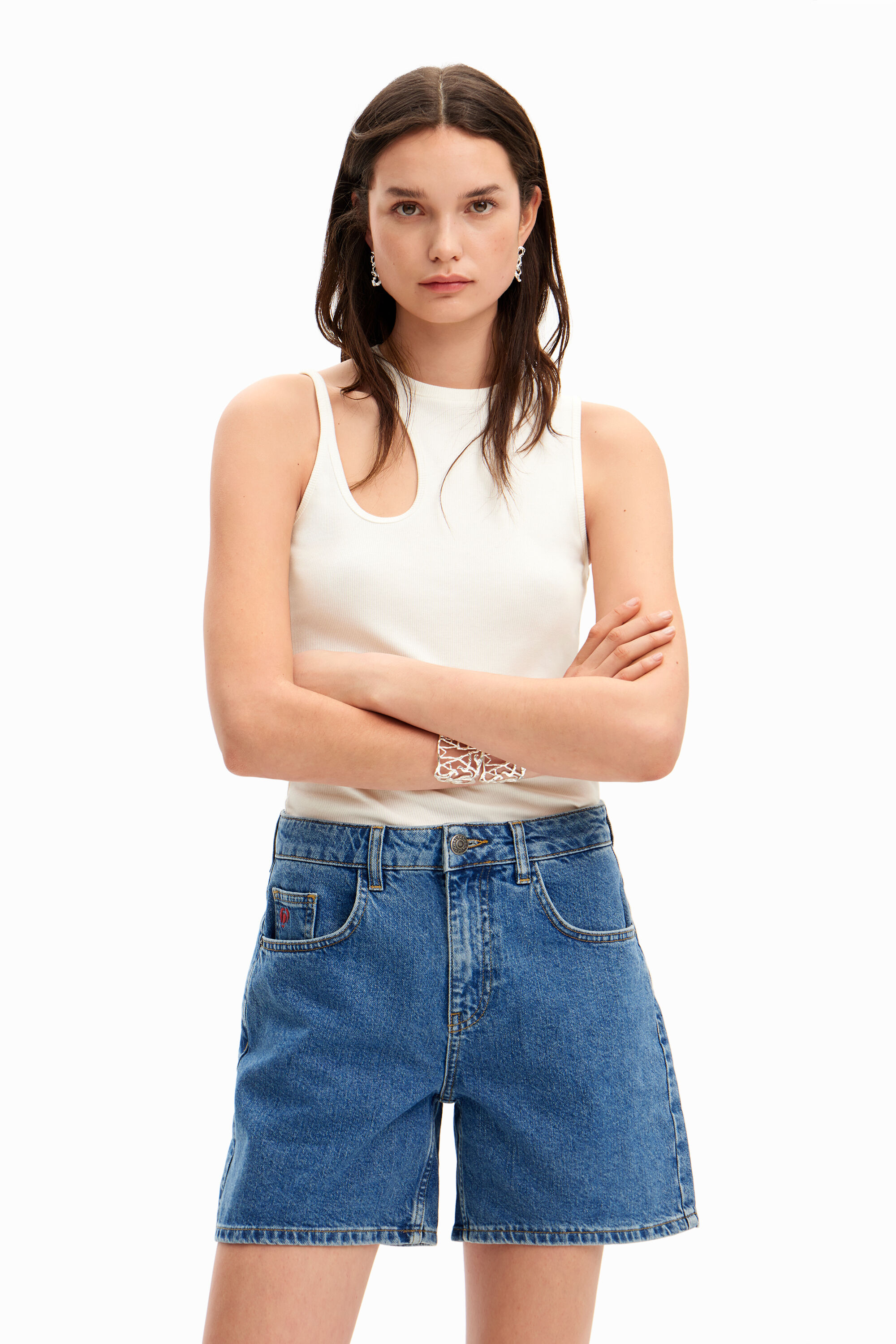 Plain denim shorts - BLUE - 36