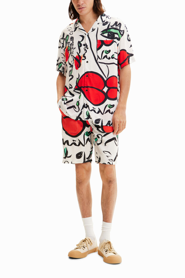 Unisex Bermudas with drawstring and "El beso" print | Desigual