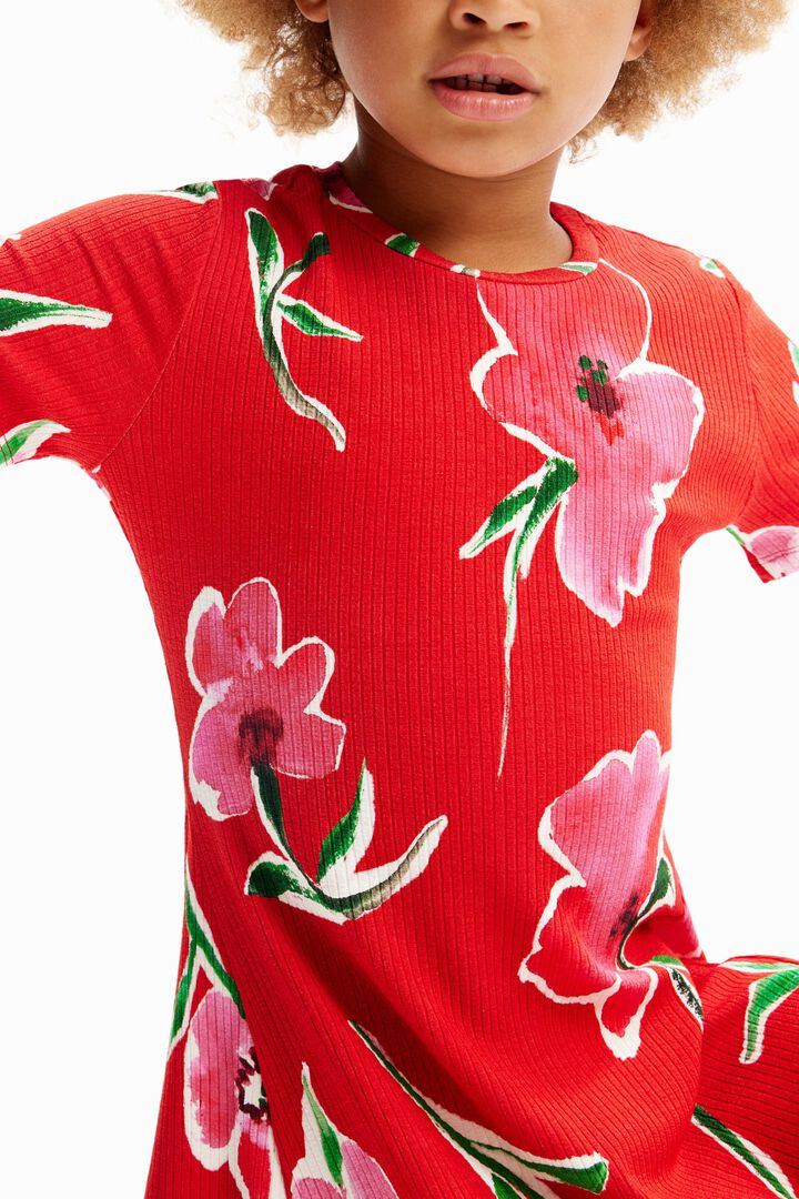 Vestido corto canalé flores | Desigual