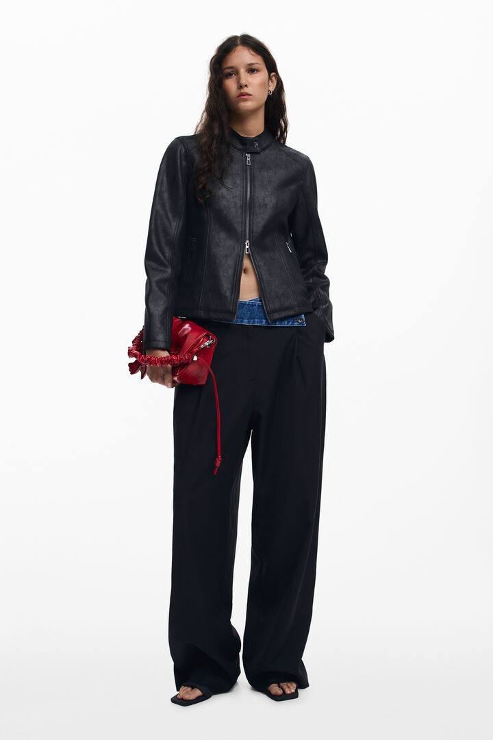 Chaqueta efecto piel combinada | Desigual