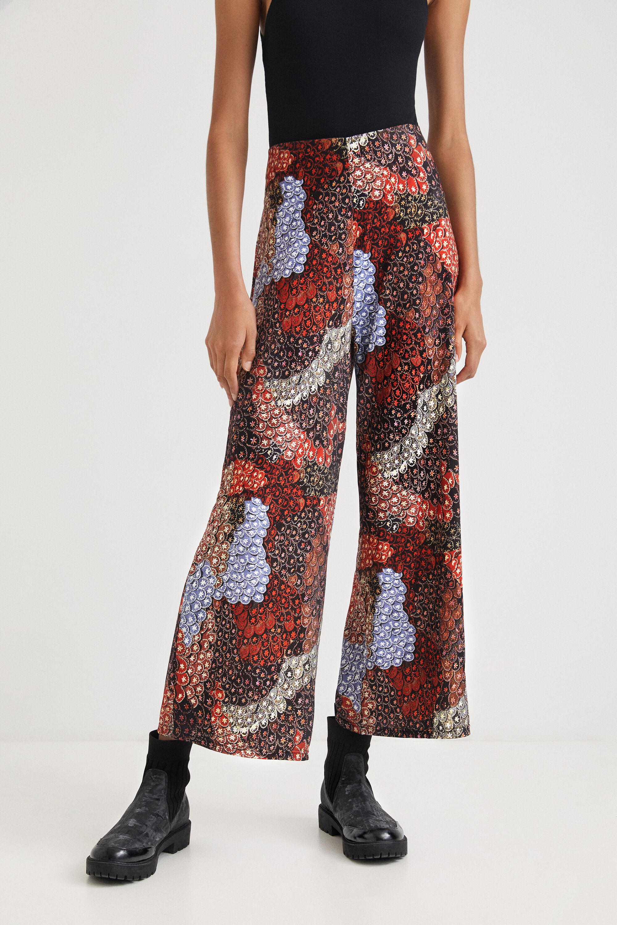 Shop Desigual Wide Print Trousers In Red