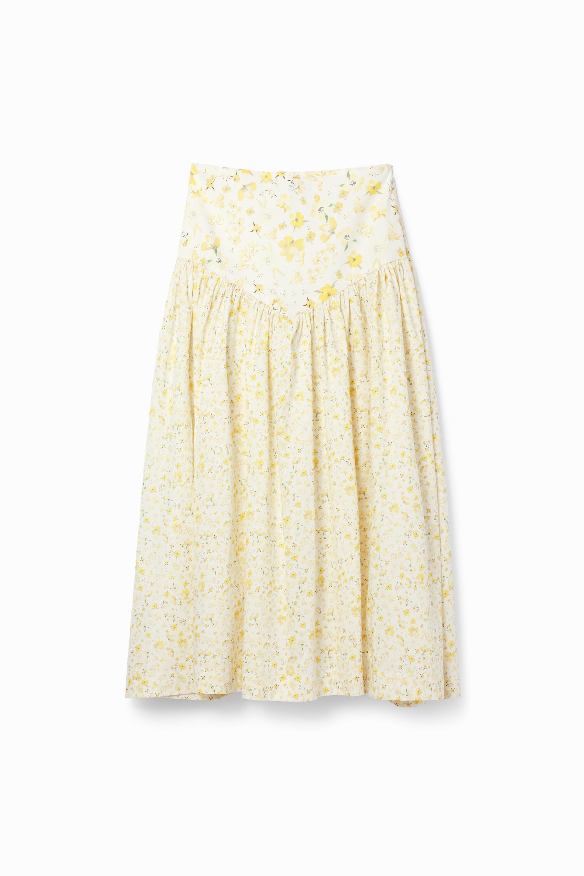 Shop Desigual Floral Ruffle Midi Skirt In Yellow