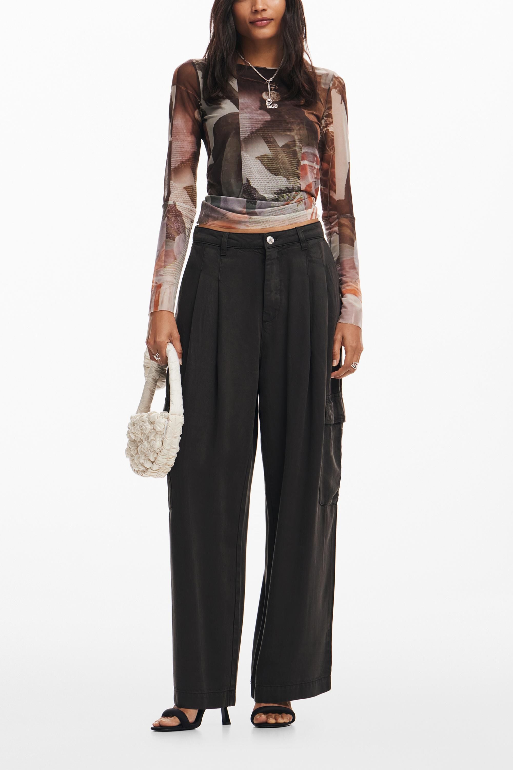 Desigual, Fließende Cargo-Hose, Lyocell, Schwarz, L