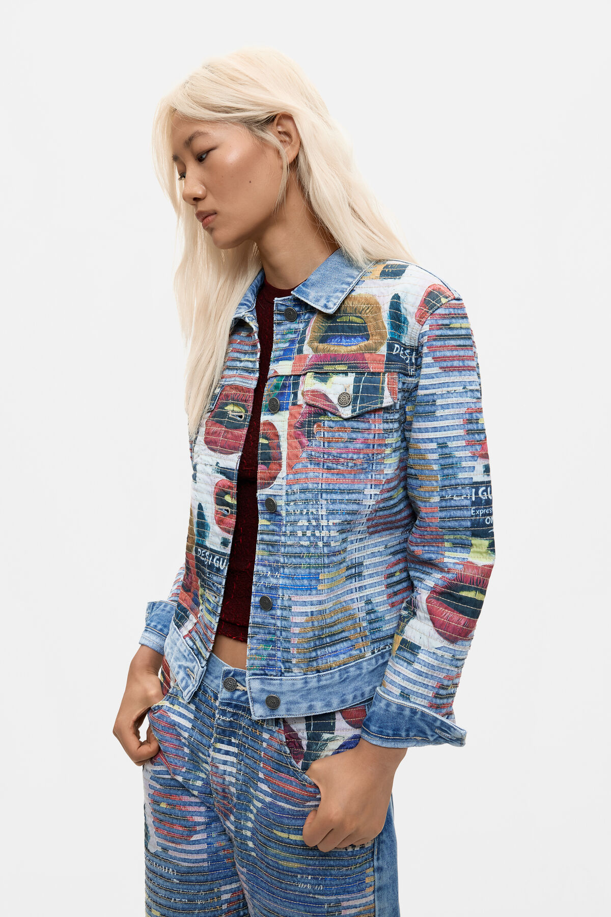 プリントデニムジャケット 綿100% 青 女性用 I Desigual.com