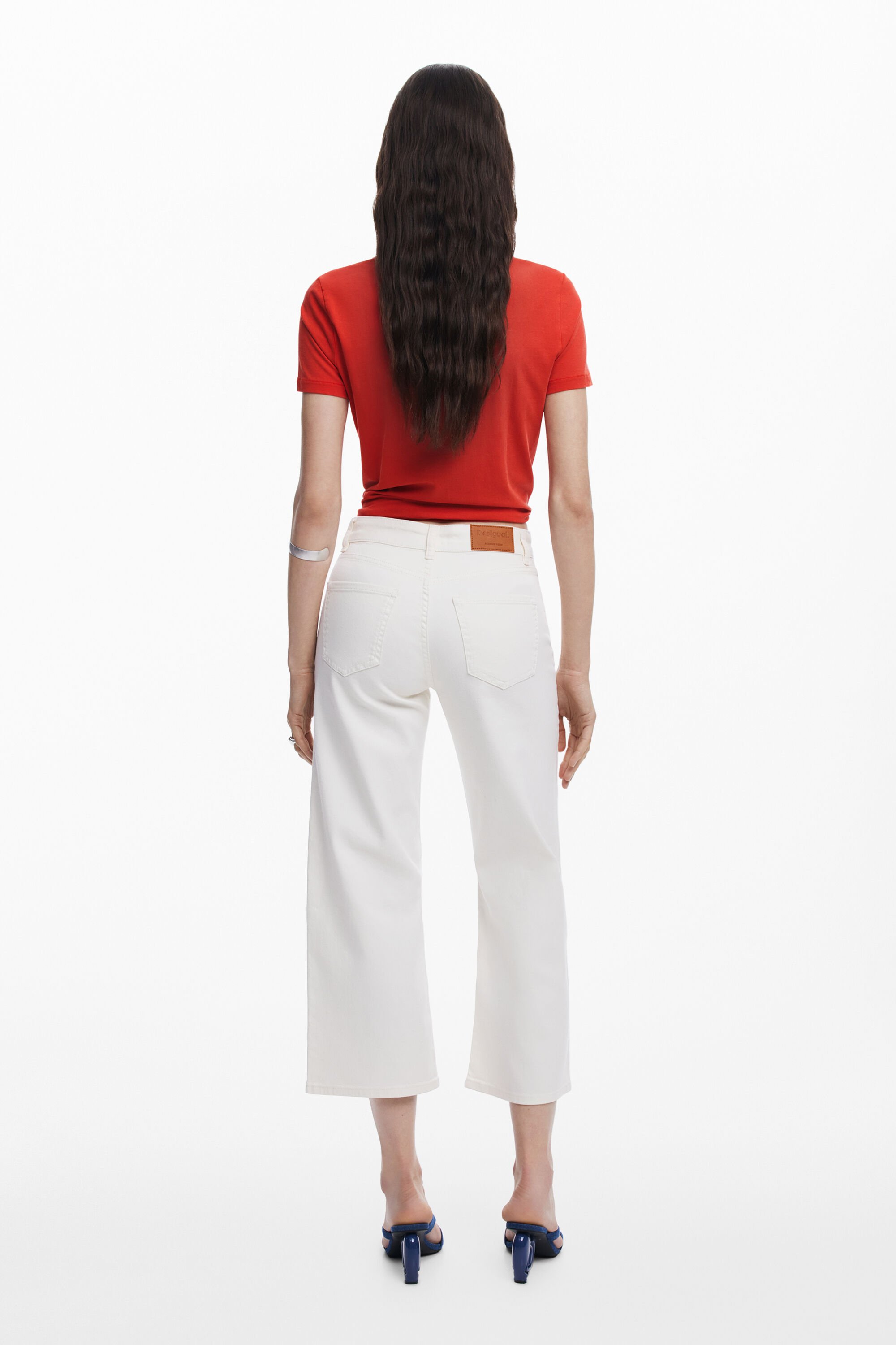 Desigual Culotte Jeans With Clovers In Material Finishes
