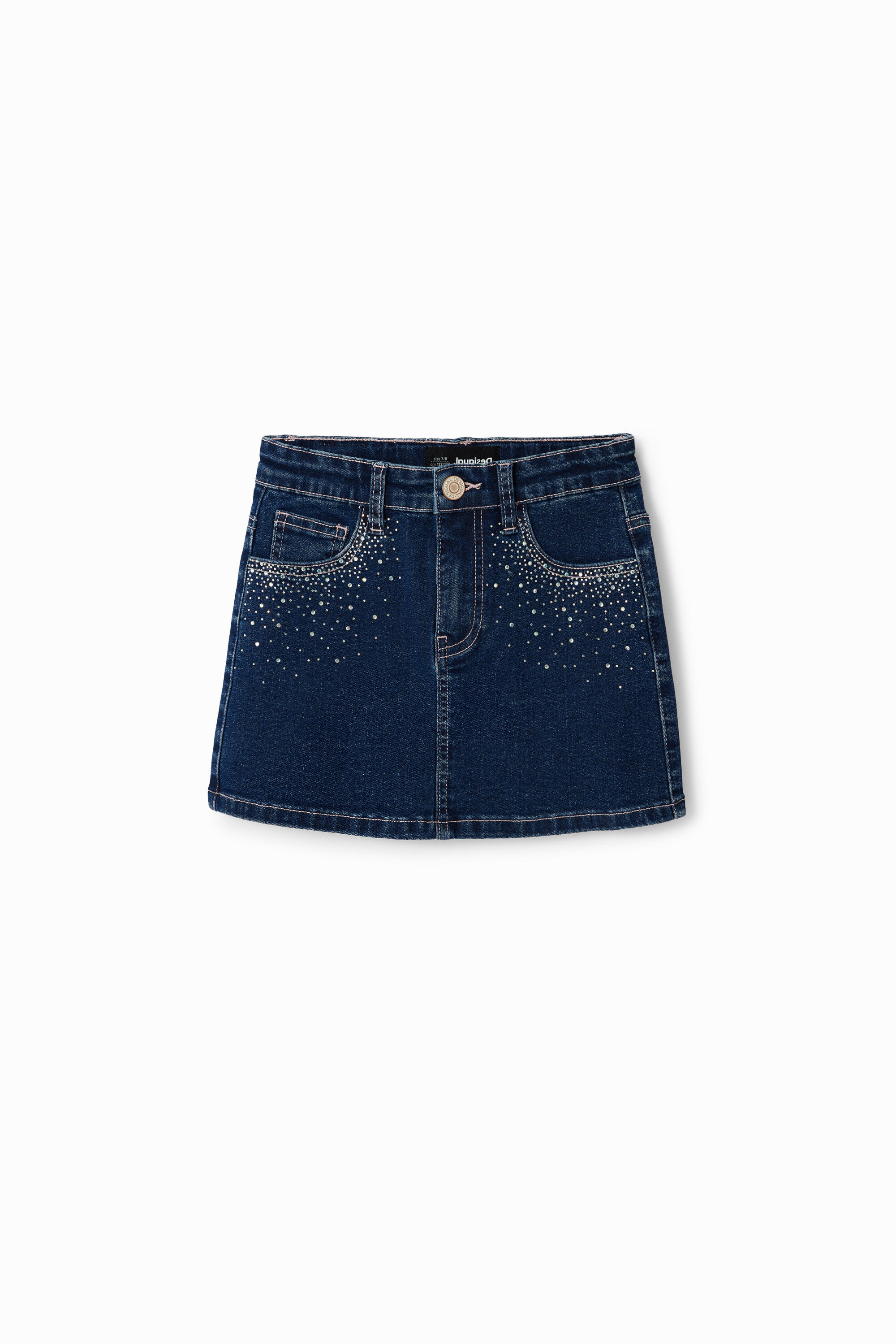 Rhinestone denim mini skirt