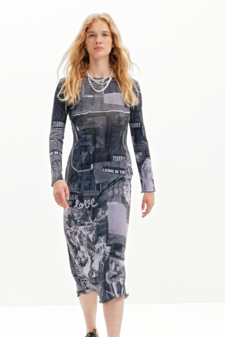 Robe midi ajustée journal | Desigual