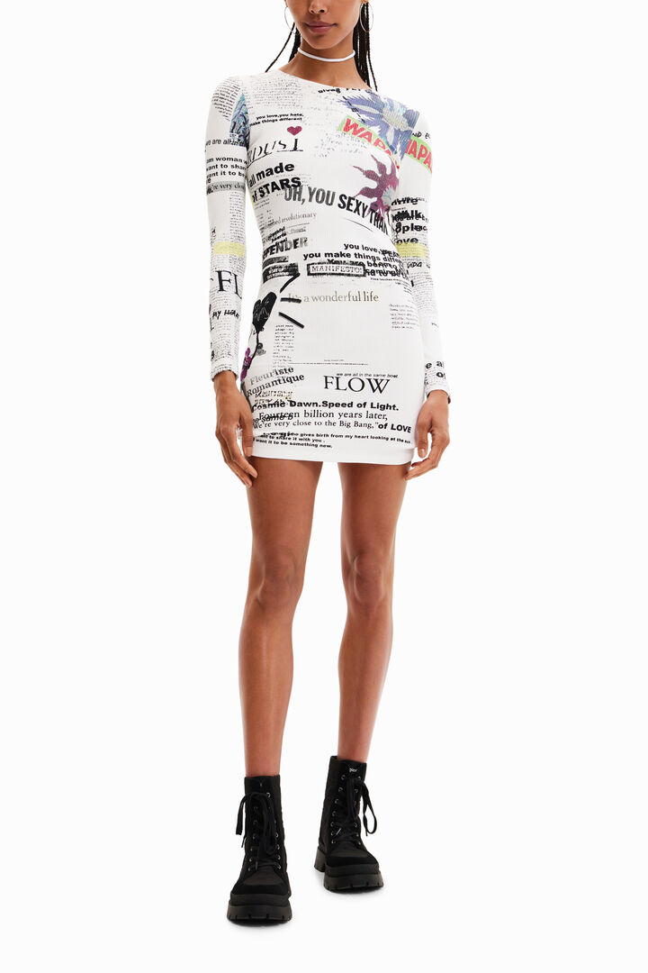 Short slim newspaper dress | Desigual