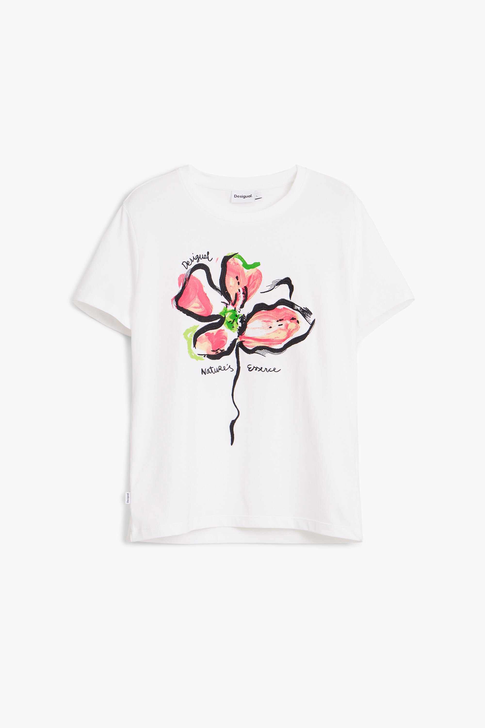 Desigual, Blumen-T-Shirt, Baumwolle, Weiß, XS