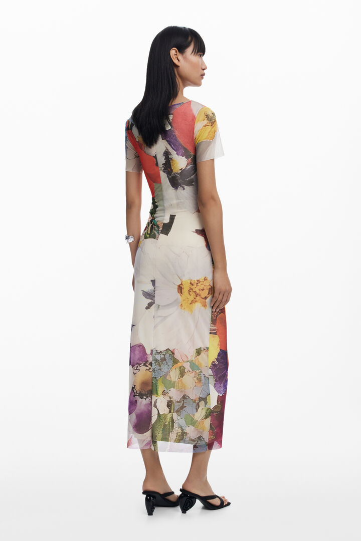Midi tulle dress with flowers | Desigual