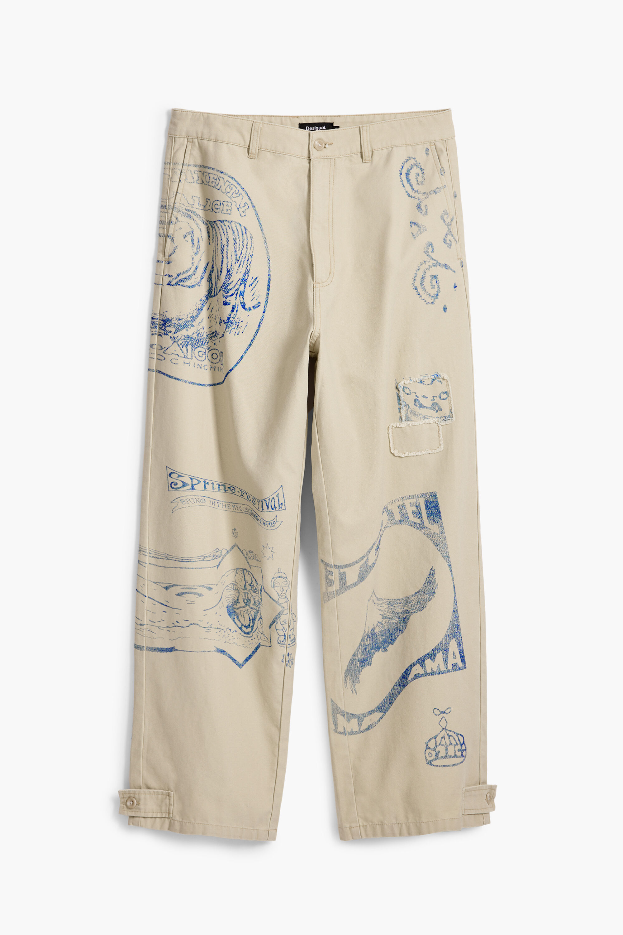Desigual, Pantalón vaquero parches, Algodon, Blanco
