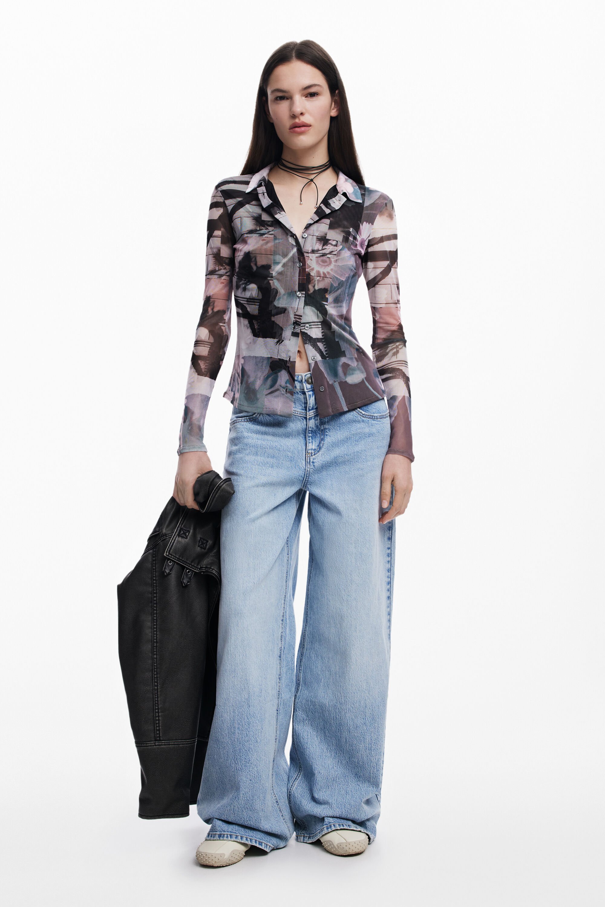 【SALE】　desigual 　アートプリントパワーネットシャツ　25SWTKA1 Buttoned tulle T-shirt Women's I Desigual.com