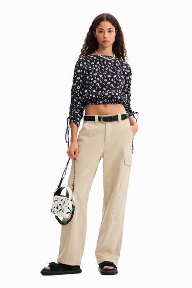 Blusa corta fruncido flores | Desigual