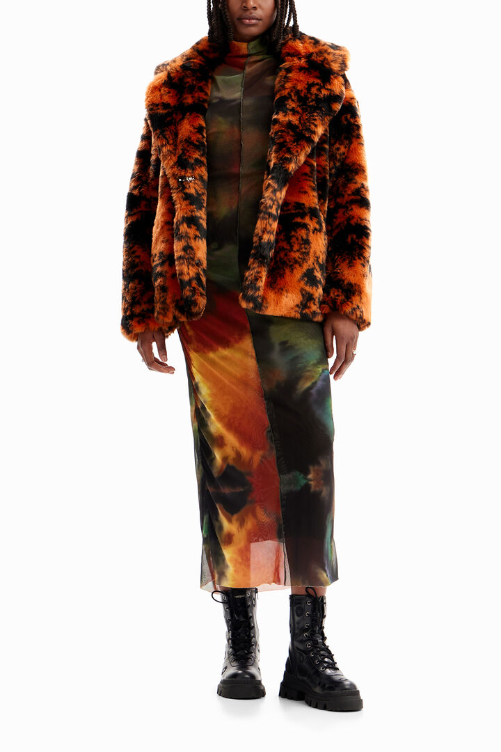 Short fur-effect double-breasted coat | Desigual