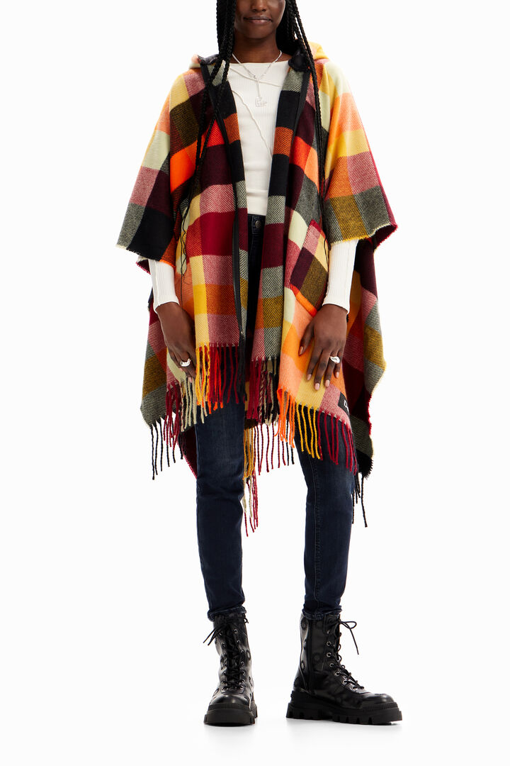 Plaid hooded poncho | Desigual