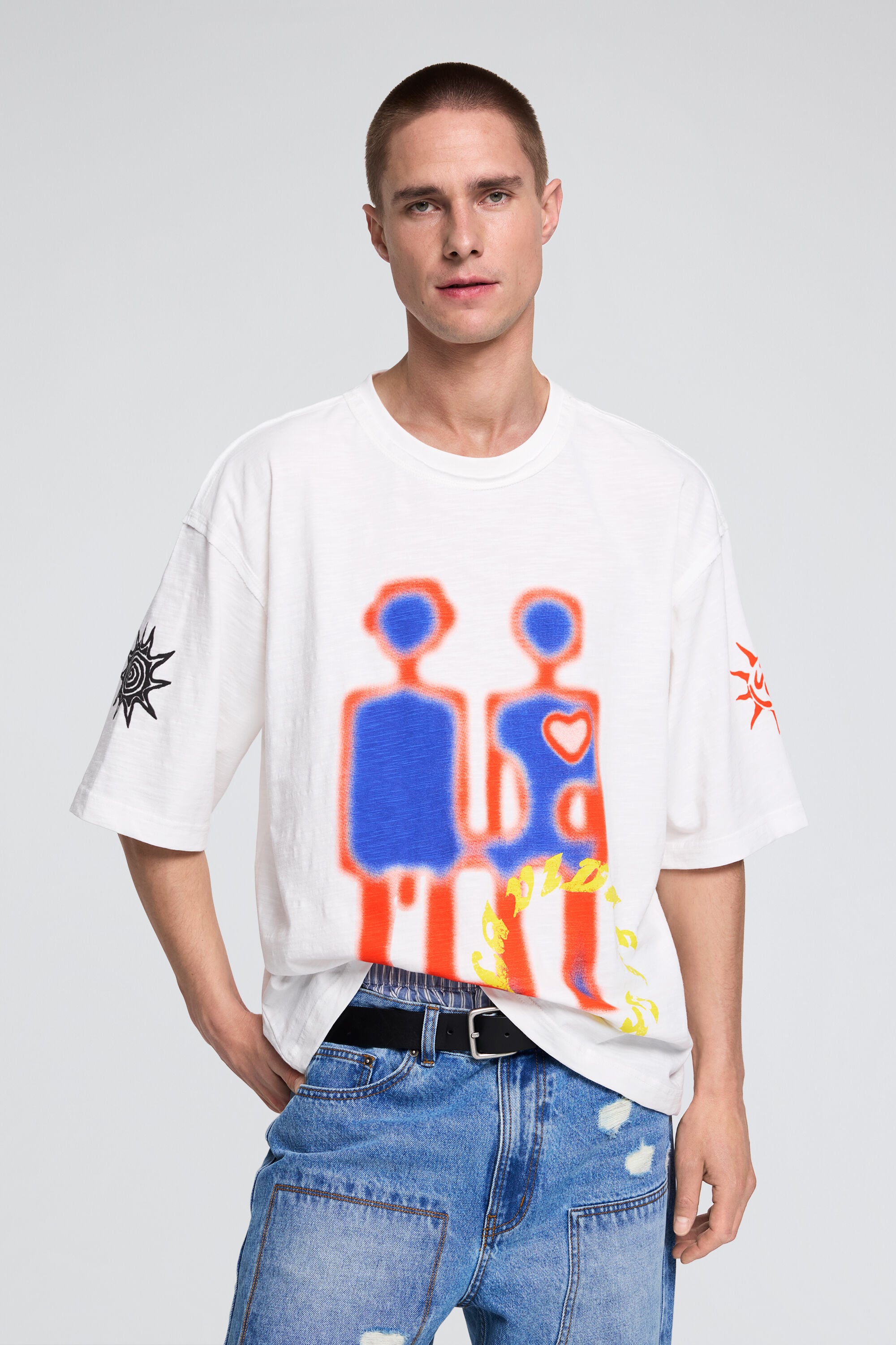 Camiseta estampada robots, Algodon, Blanco, S