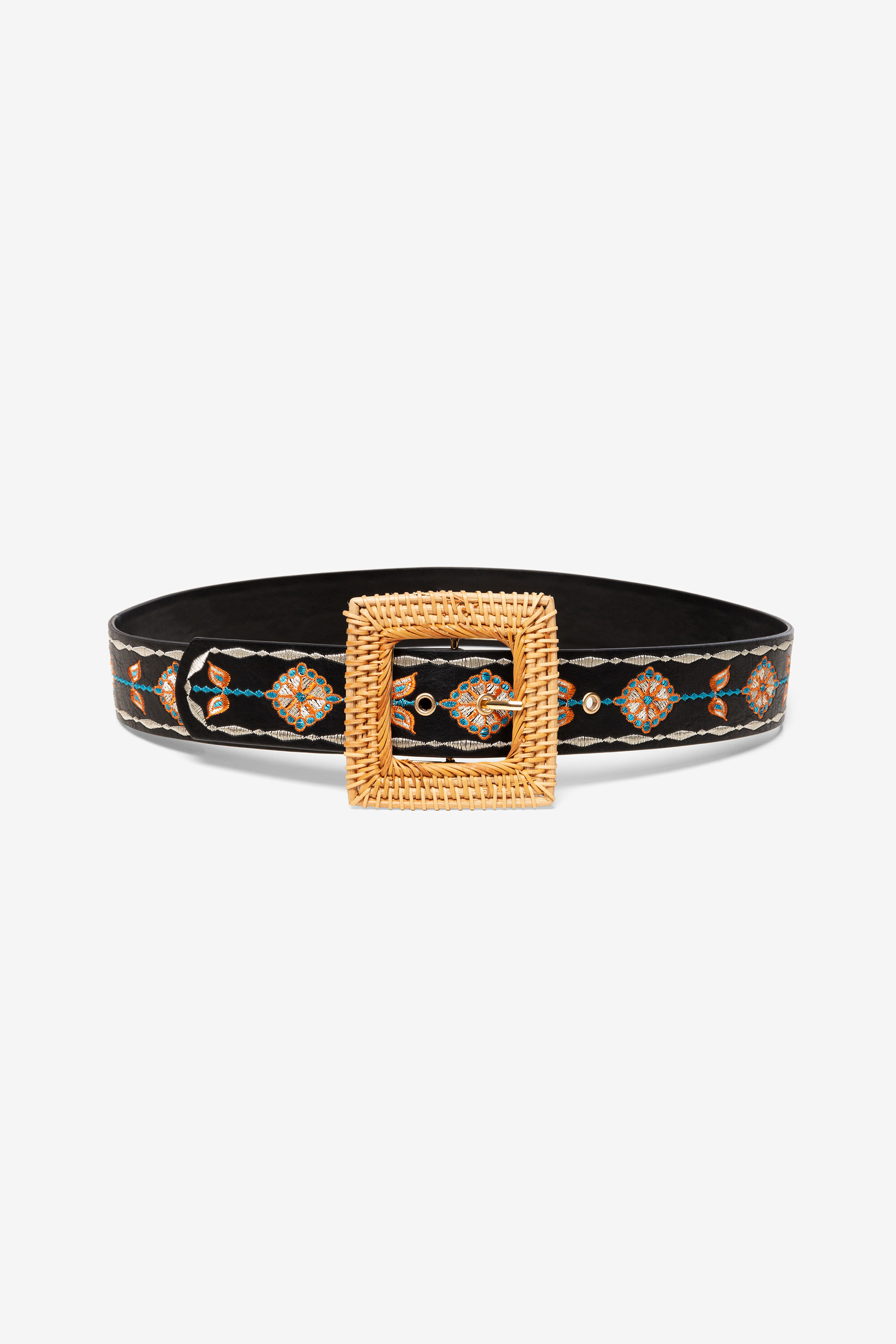Desigual Riem Met Rotan Gesp Straw Black 95 desigual kopen in de aanbieding