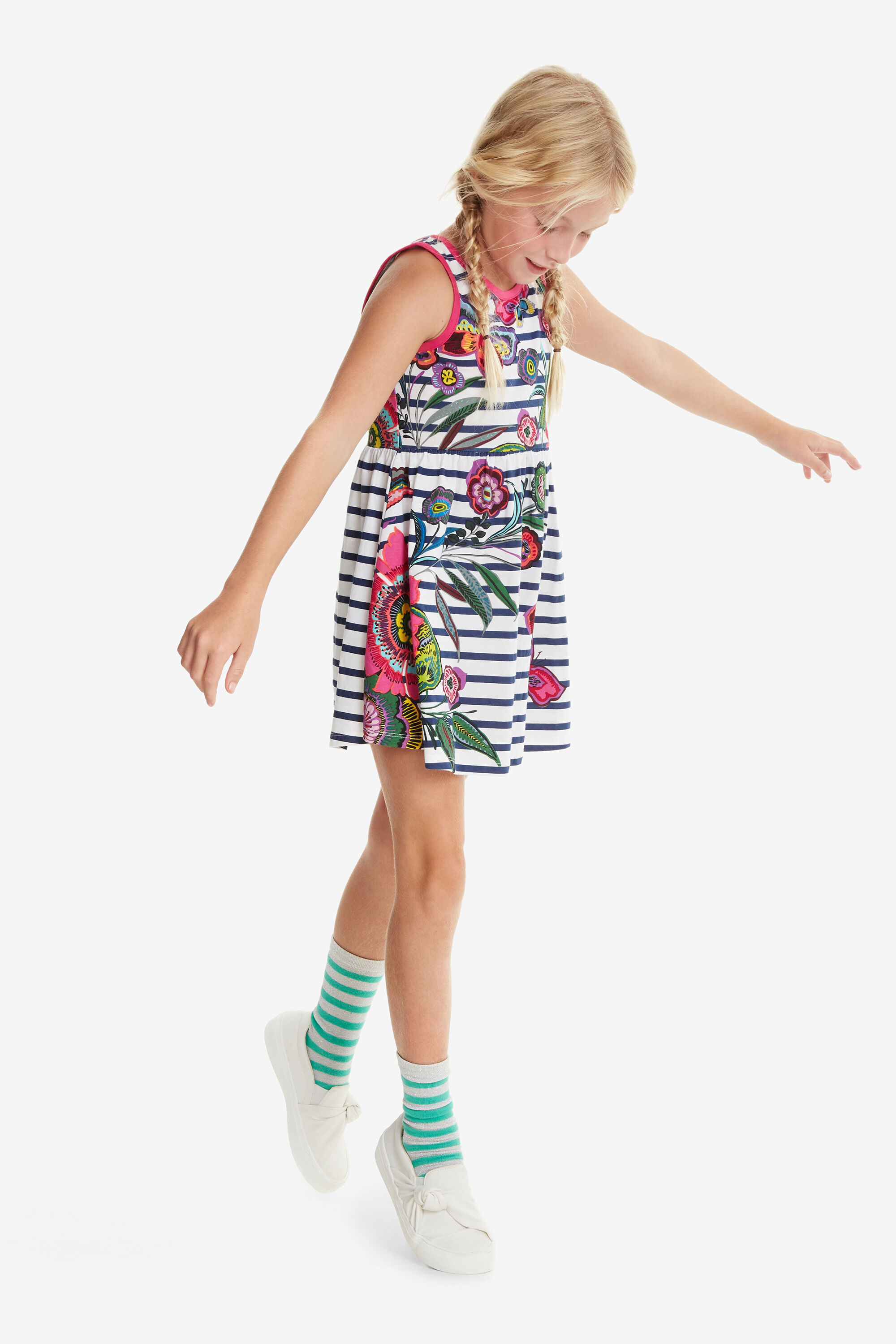 Desigual Wijde Gebloemde Jurk Libreville White 78 desigual kopen in de aanbieding