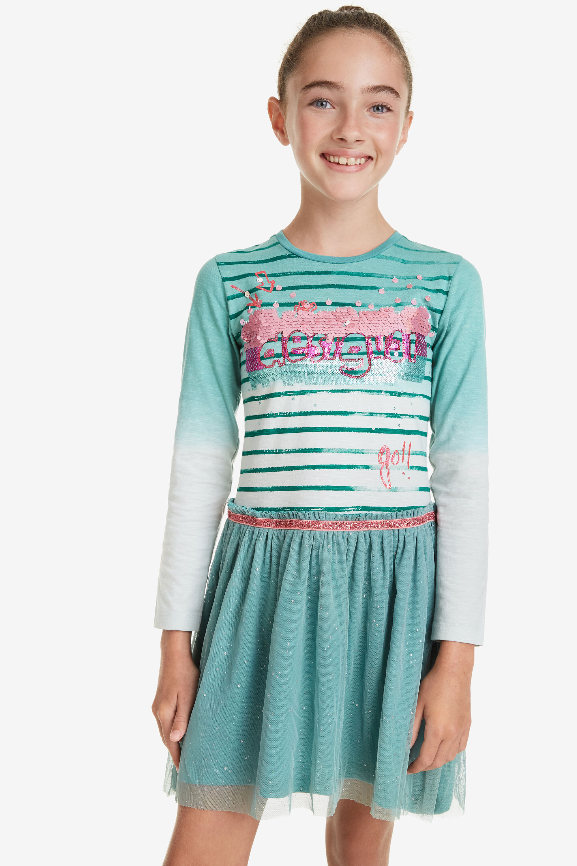 Desigual Jurk Dip Dye Pailletten Depansar Green 34 desigual kopen in de aanbieding