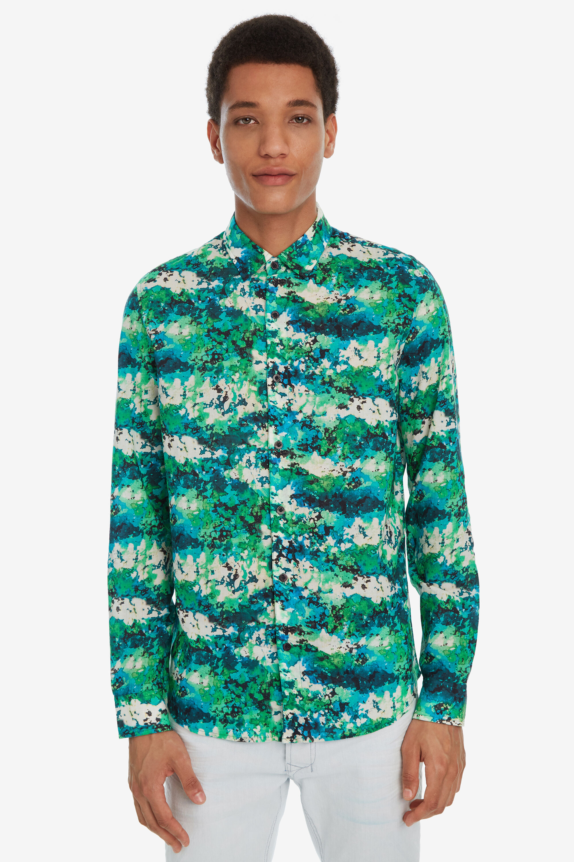 Desigual Aquagroen Gebloemd Shirt Diogo Green desigual kopen in de aanbieding