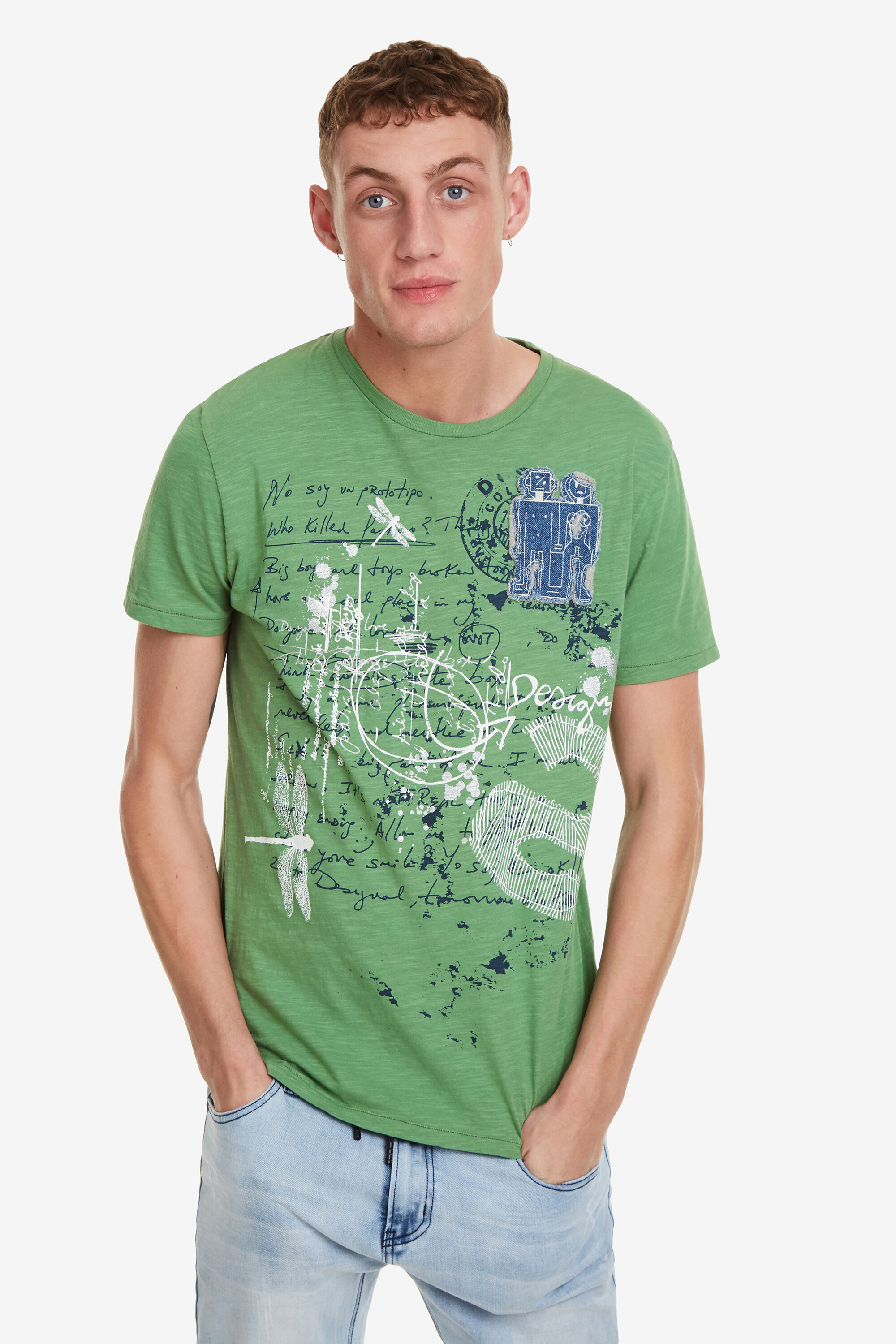 Desigual T Shirt Kalligrafie Aloj Green Xl desigual kopen in de aanbieding