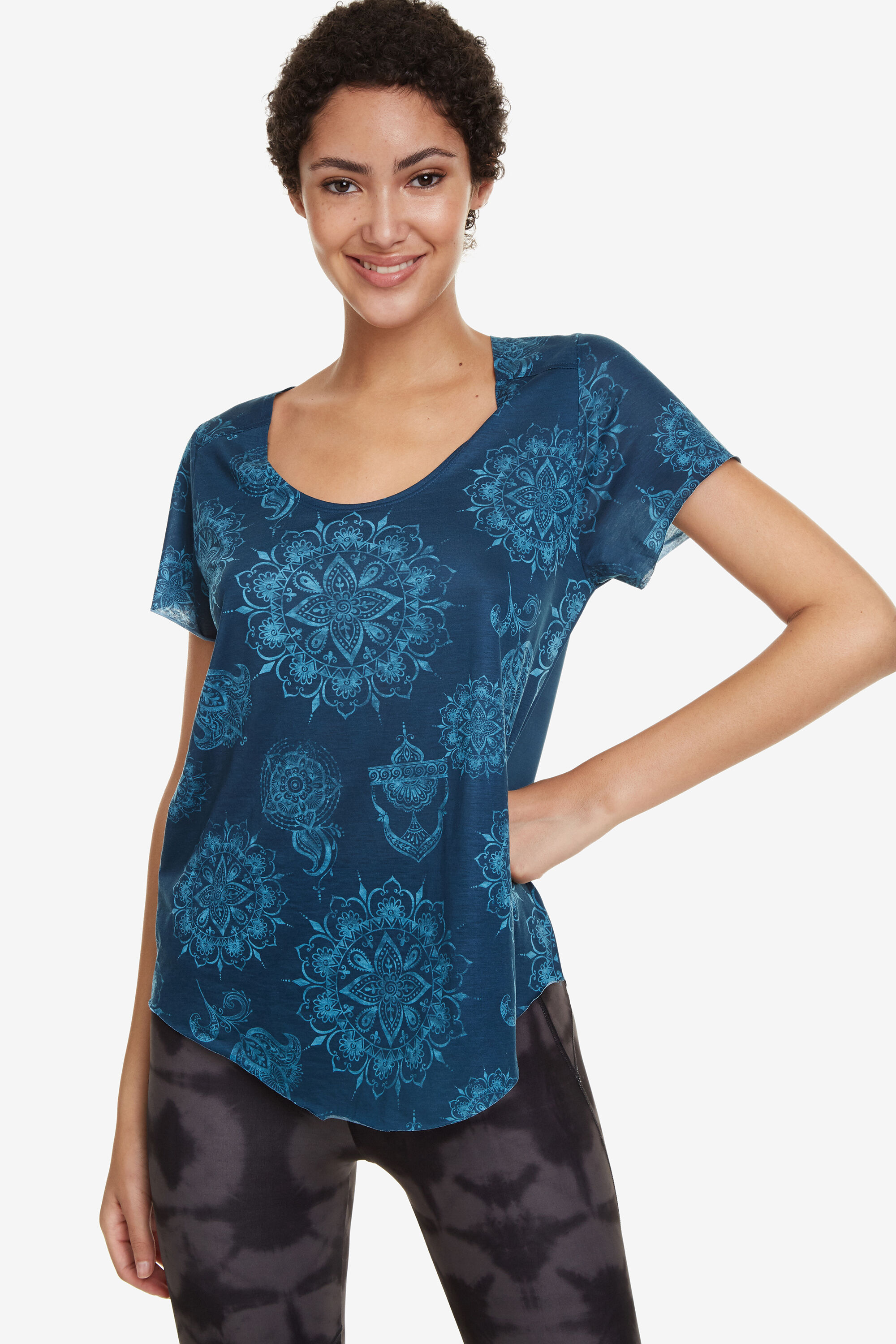 Desigual Gestanst Shirt Hindi Dancer Green Xl desigual kopen in de aanbieding