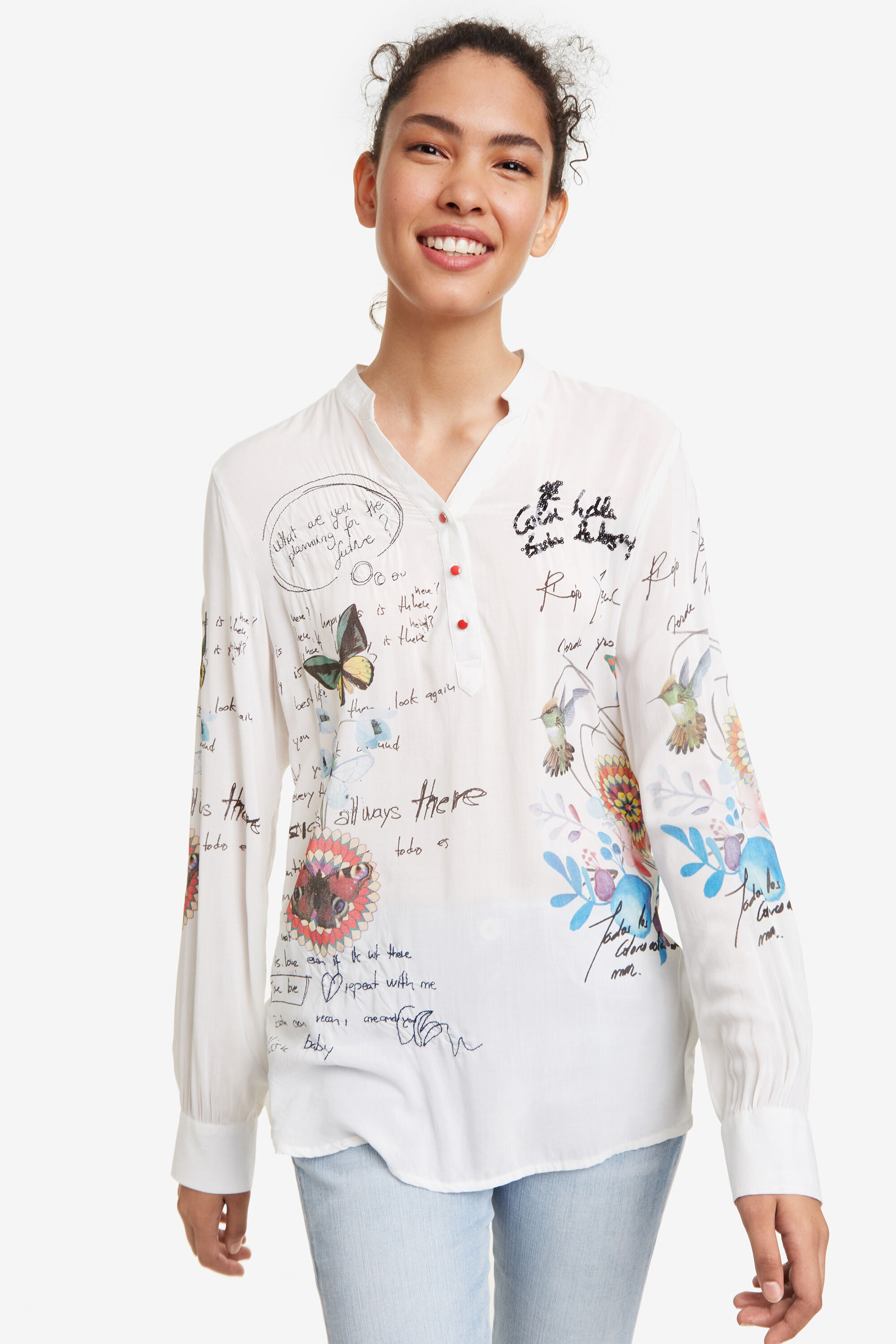 Desigual Blouse Met Maokraag Daniela White Xl desigual kopen in de aanbieding