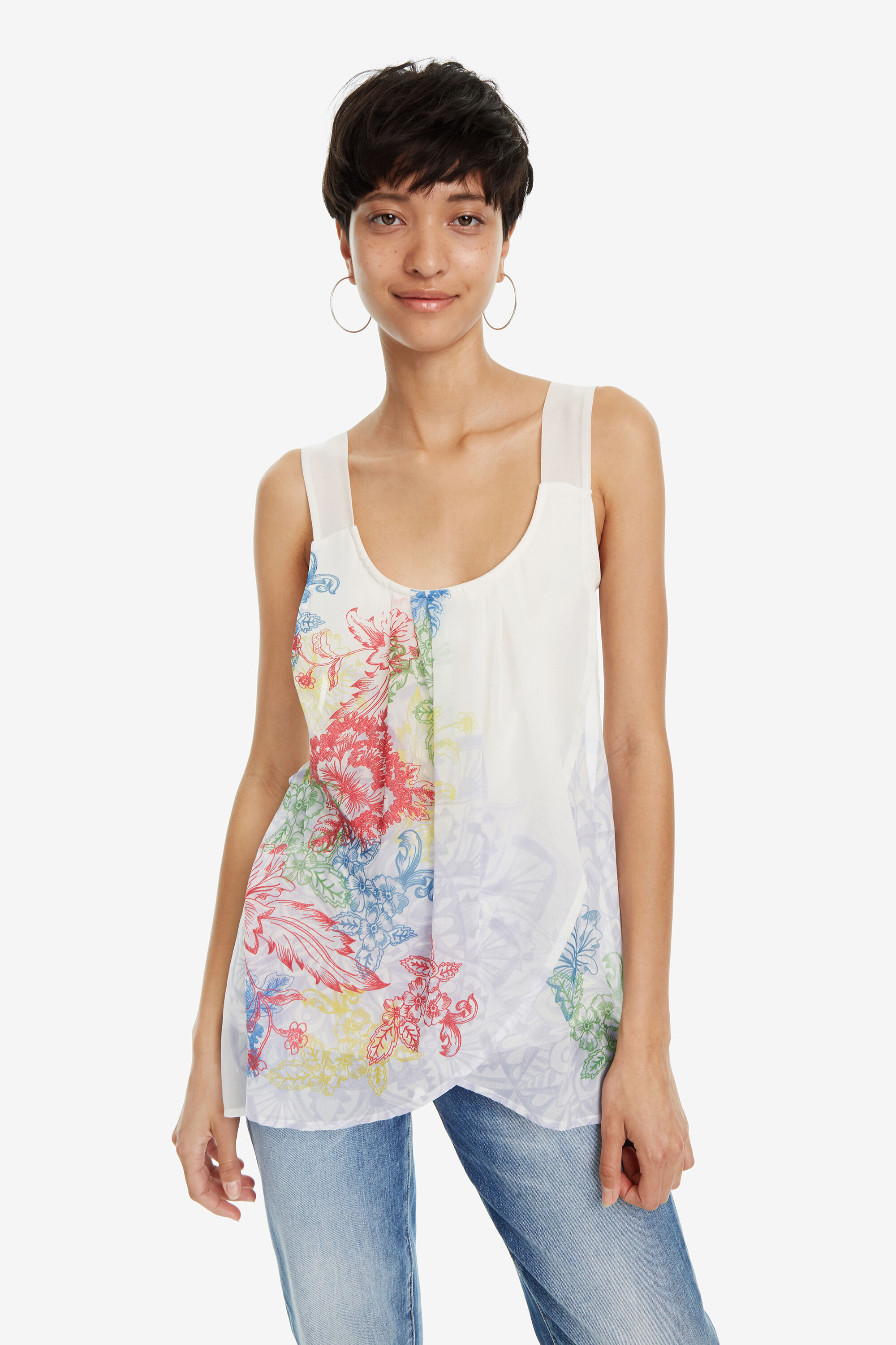 Desigual Gebloemde Blouse Met Ruches Nuria White desigual kopen in de aanbieding